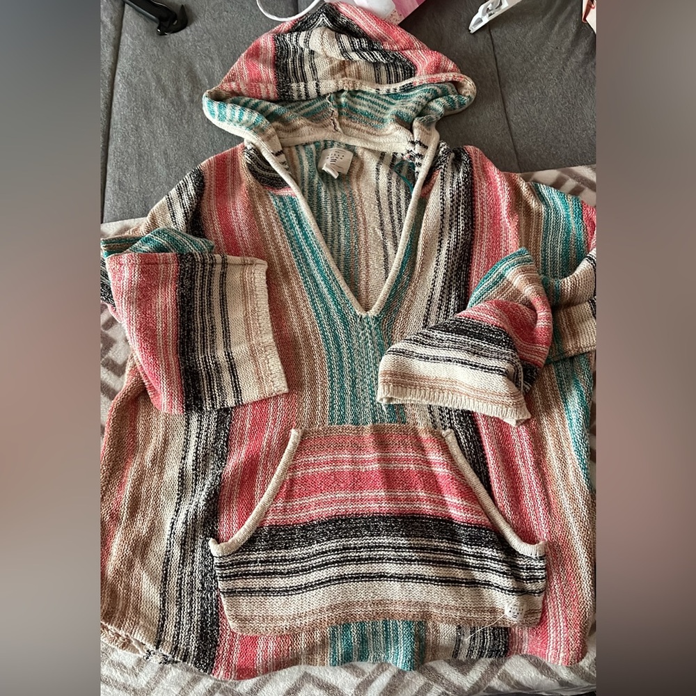 NWOT Billabong Striped Multicolor Hooded Sweater